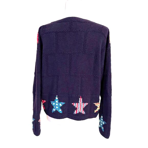 Vintage 90s Ramie Cotton Intarsia Knit Stars Cardigan by Bushwacker Preppy Artsy - Picture 2 of 5